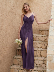 Robe Fourreau en Velours Longueur au Sol à Col en V avec Fente Plum Grande Taille