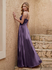 Robe Fourreau en Velours Longueur au Sol à Col en V avec Fente Plum Grande Taille