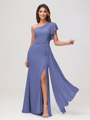 Robe fourreau asymétrique en A Pervenche