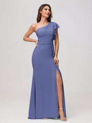 Robe fourreau asymétrique en A Pervenche