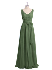 Col En V Mousseline Nœud Ceinture Tenues Avec Fente Olive Verte Grande Taille