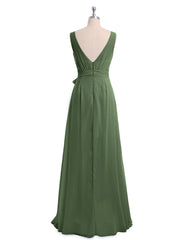 Col En V Mousseline Nœud Ceinture Tenues Avec Fente Olive Verte Grande Taille
