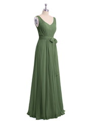 Col En V Mousseline Nœud Ceinture Tenues Avec Fente Olive Verte
