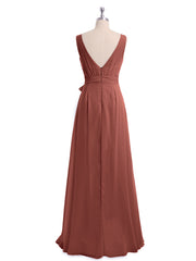 Col En V Mousseline Nœud Ceinture Tenues Avec Fente terracotta Grande Taille