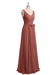 Col En V Mousseline Nœud Ceinture Tenues Avec Fente terracotta Grande Taille