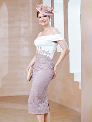 Robe Fourreau en Mousseline Dentelle à Hors de l'Épaule Crépuscule Dusk Grande Taille