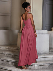 CROISÉ-Plissée Corsage Spaghetti Bretelle Robes Cannelle Rose