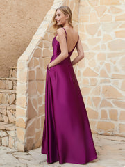 Robe Capot de A-ligne en Satin avec Fente Orchidee Grande Taille