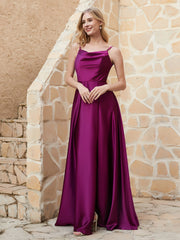 Robe Capot de A-ligne en Satin avec Fente Orchidee Grande Taille