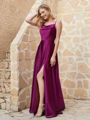 Robe Capot de A-ligne en Satin avec Fente Orchidee Grande Taille