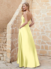 Robe Capot de A-ligne en Satin avec Fente Jonquille Grande Taille