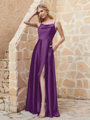 Robe Capot de A-ligne en Satin avec Fente Raisin Grande Taille