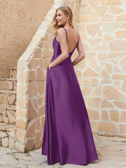 Robe Capot de A-ligne en Satin avec Fente Raisin