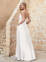 Robe Capot de A-ligne en Satin avec Fente Ivoire