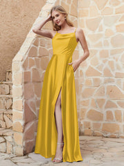 Robe Capot de A-ligne en Satin avec Fente Souci