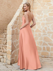 Robe Capot de A-ligne en Satin avec Fente Papaye Grande Taille