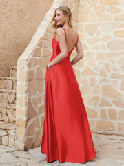 Robe Capot de A-ligne en Satin avec Fente Rouge Grande Taille