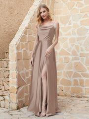 Robe Capot de A-ligne en Satin avec Fente Taupe Grande Taille