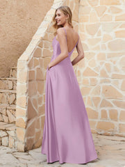 Robe Capot de A-ligne en Satin avec Fente Glycine Grande Taille