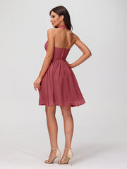 Licou Col en Cœur Mousseline Robes Courtes Cannelle Rose Grande Taille