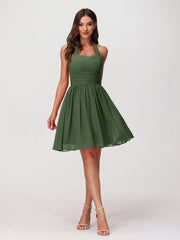 Licou Col en Cœur Mousseline Robes Courtes Olive Verte