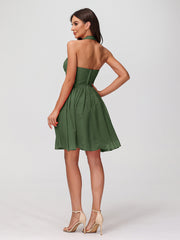 Licou Col en Cœur Mousseline Robes Courtes Olive Verte