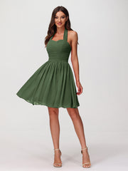 Licou Col en Cœur Mousseline Robes Courtes Olive Verte
