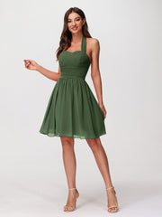 Licou Col en Cœur Mousseline Robes Courtes Olive Verte