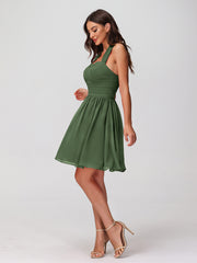 Licou Col en Cœur Mousseline Robes Courtes Olive Verte