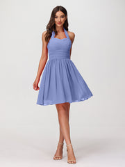 Licou Col en Cœur Mousseline Robes Courtes Pervenche Grande Taille