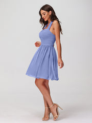 Licou Col en Cœur Mousseline Robes Courtes Pervenche Grande Taille