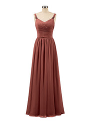 Plissé Mousseline Bustier Robe Longue avec Bretelles terracotta