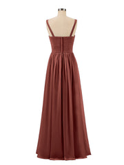 Plissé Mousseline Bustier Robe Longue avec Bretelles terracotta