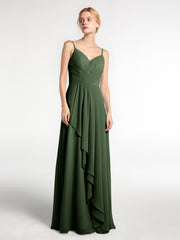 Robe à Col en Cœur Bretelles Spaghetti avec Cascade Olive Verte Grande Taille