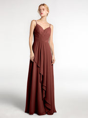 Robe à Col en Cœur Bretelles Spaghetti avec Cascade terracotta Grande Taille