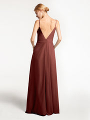 Robe à Col en Cœur Bretelles Spaghetti avec Cascade terracotta