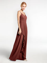 Robe à Col en Cœur Bretelles Spaghetti avec Cascade terracotta Grande Taille