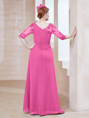 Robe en Mousseline à Manches Mi-longues et Décolleté Illusion avec Dentelle Azalée