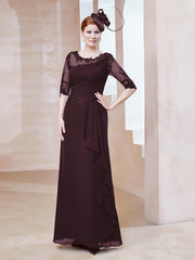 Robe en Mousseline à Manches Mi-longues et Décolleté Illusion avec Dentelle Cabernet