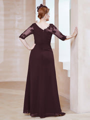 Robe en Mousseline à Manches Mi-longues et Décolleté Illusion avec Dentelle Cabernet Grande Taille