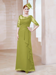 Robe en Mousseline à Manches Mi-longues et Décolleté Illusion avec Dentelle Trèfle Grande Taille