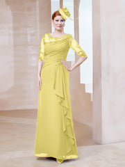 Robe en Mousseline à Manches Mi-longues et Décolleté Illusion avec Dentelle Jonquille Grande Taille