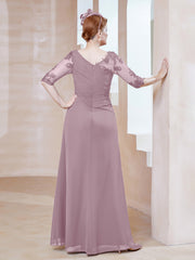 Robe en Mousseline à Manches Mi-longues et Décolleté Illusion avec Dentelle Dusk Grande Taille