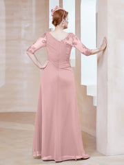 Robe en Mousseline à Manches Mi-longues et Décolleté Illusion avec Dentelle Rose Poudré Grande Taille