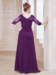 Robe en Mousseline à Manches Mi-longues et Décolleté Illusion avec Dentelle Raisin Grande Taille