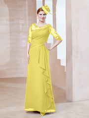 Robe en Mousseline à Manches Mi-longues et Décolleté Illusion avec Dentelle Citron Grande Taille