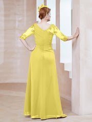 Robe en Mousseline à Manches Mi-longues et Décolleté Illusion avec Dentelle Citron Grande Taille