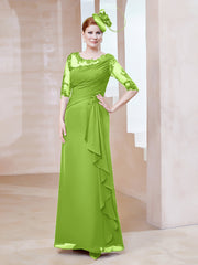 Robe en Mousseline à Manches Mi-longues et Décolleté Illusion avec Dentelle Vert Citron
