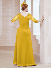 Robe en Mousseline à Manches Mi-longues et Décolleté Illusion avec Dentelle Souci