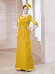 Robe en Mousseline à Manches Mi-longues et Décolleté Illusion avec Dentelle Souci Grande Taille